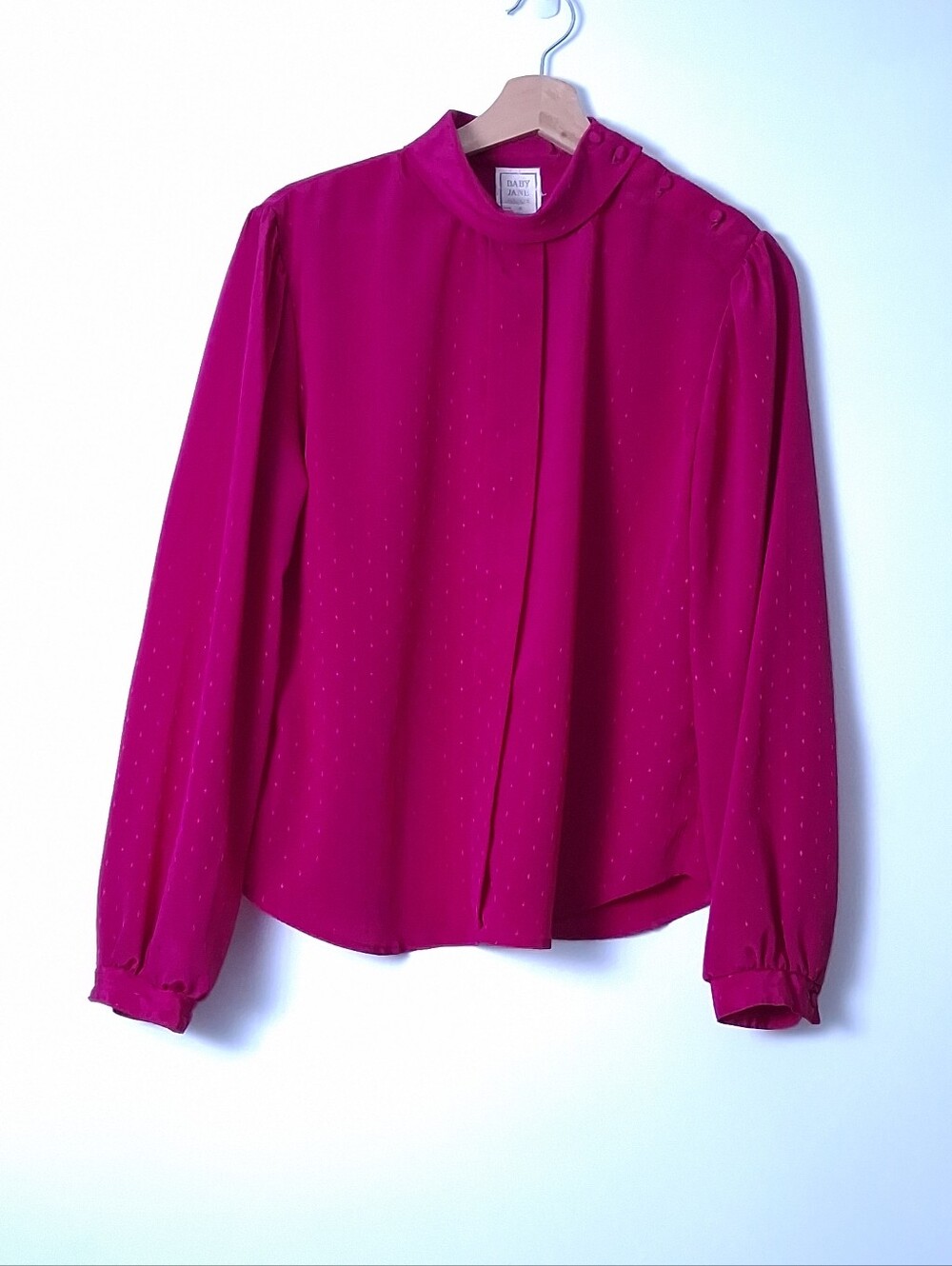 Vintage Blouse Magenta Mock Neck Retro 70s 80s Women's Size M